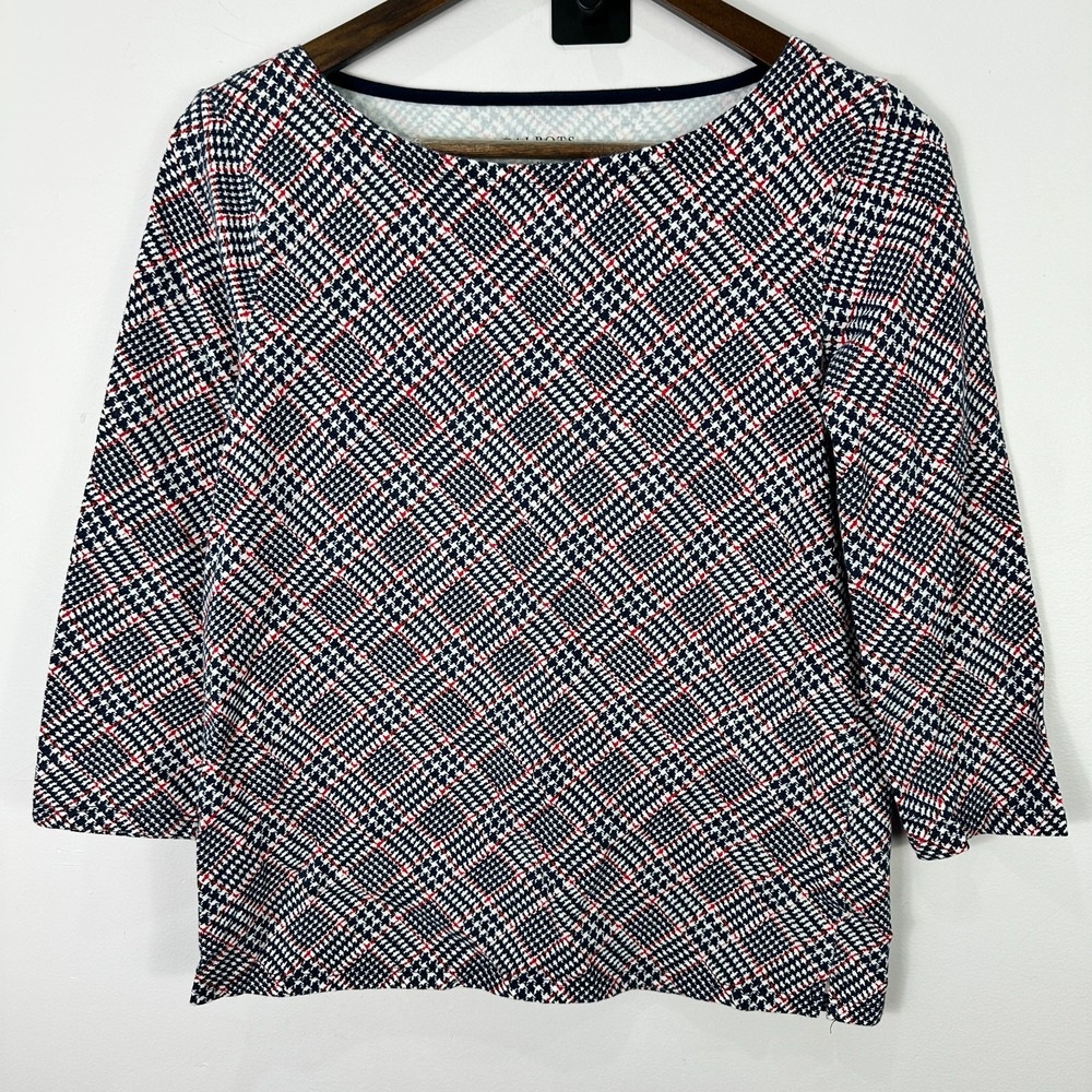 Talbots Geometric Print Top Womens Medium Cotton 3/4 Sleeve Preppy Capsule